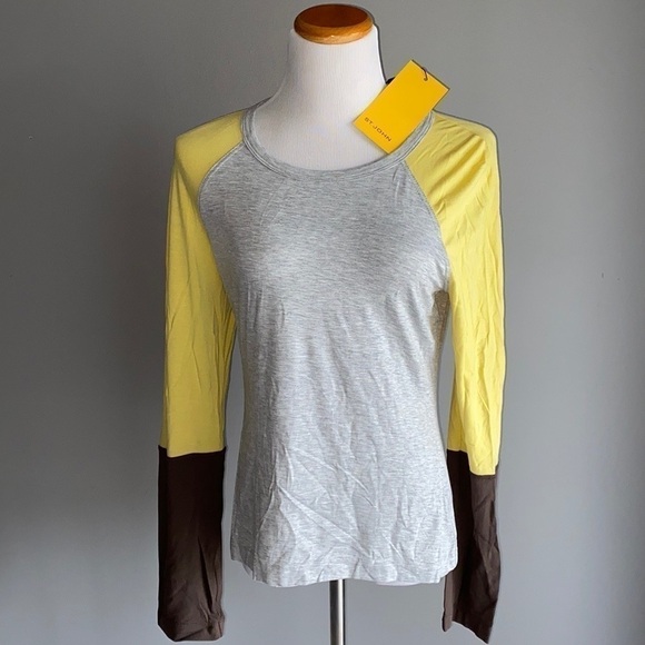 ST. JOHN Top M NWT Grey Melange Slate Lemongrass - Picture 1 of 9